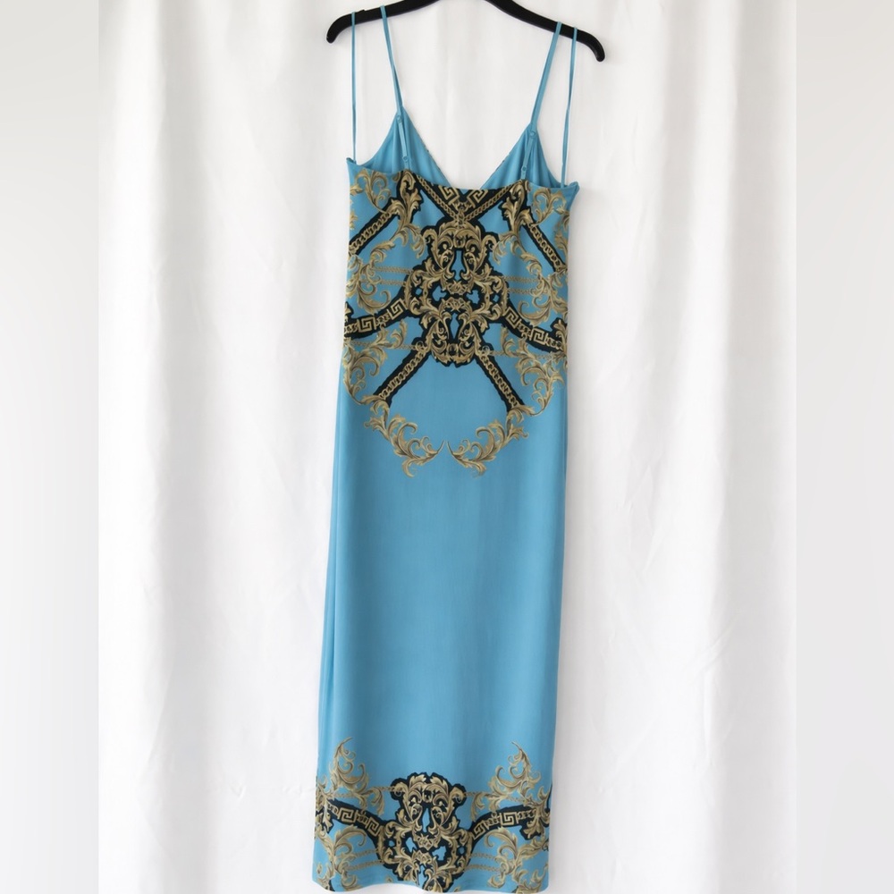AFRM Blue Dress with Gold Baroque AMINA MESH MIDI - Picture 8 of 11